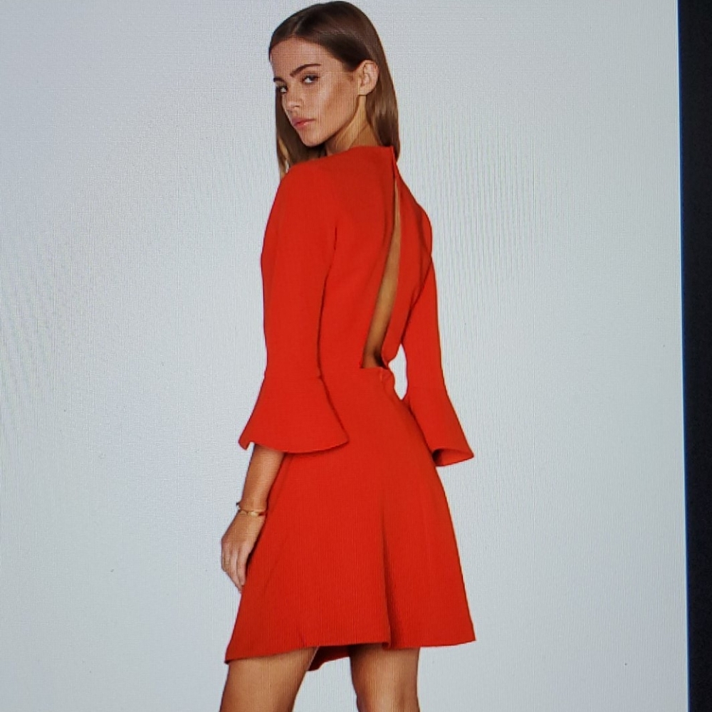 Red Orange Butterfly Sleeve Dress - Picture 2 of 6